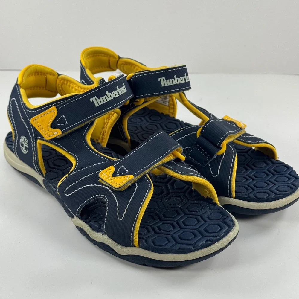 Timberland Adventure Seeker Boys‎ Navy Yellow Sandals A5798 Size 2 US